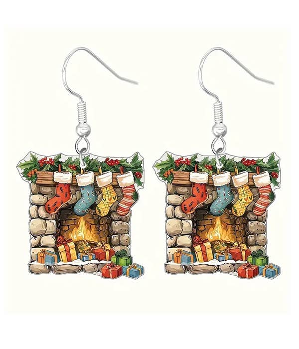 ( Y430 ) CHRISTMAS THEME ACRYLIC EARRING - FIREPLACE