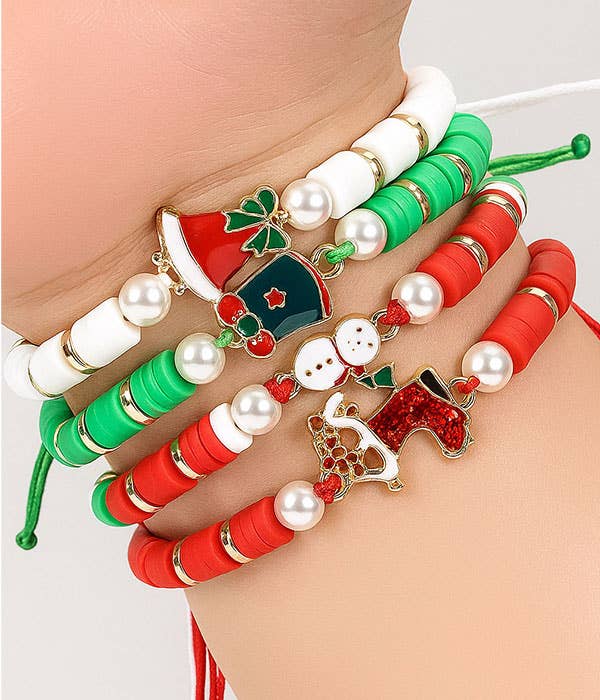 ( D130 ) CHRISTMAS THEME 4 BRACELET SET - SNOWMAN