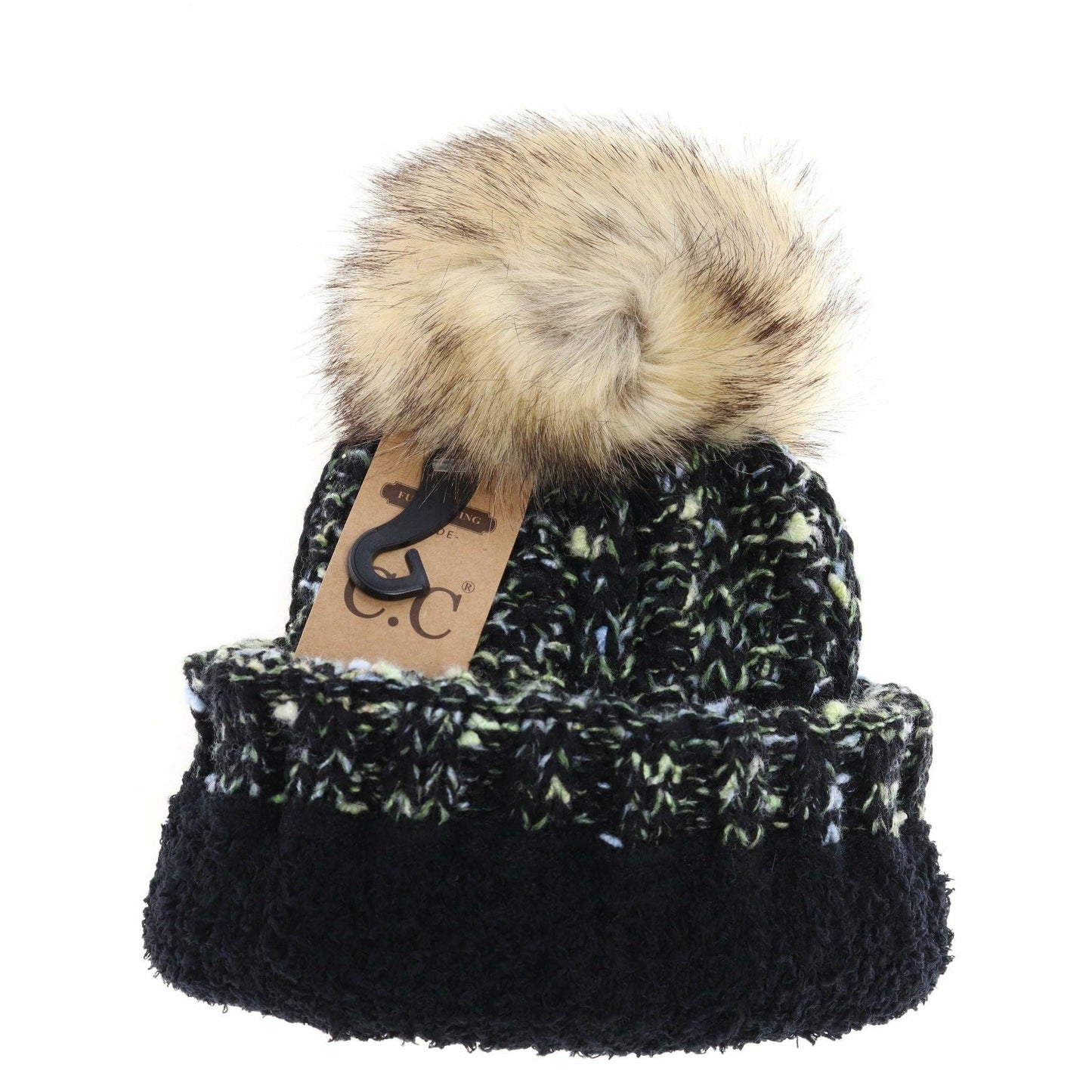 Fuzzy Lined Confetti Knit Fur Pom CC Beanie YJ823
