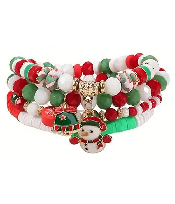 ( E201 ) CHRISTMAS THEME 4 STRETCH BRACELET SET - SNOWMAN