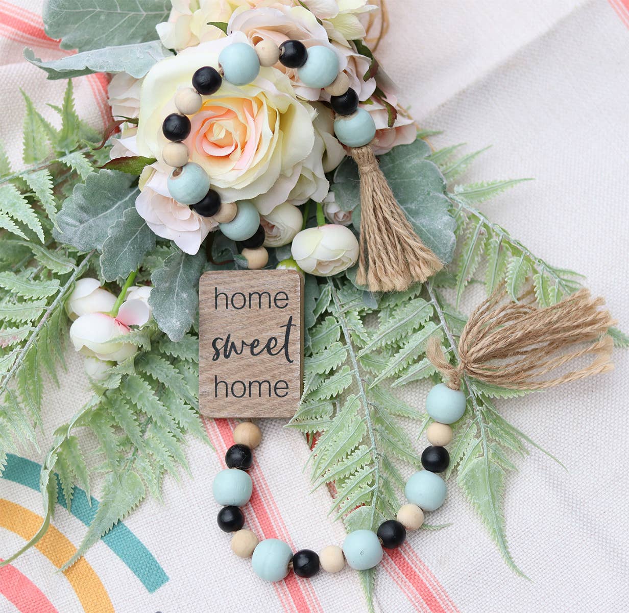 Home Sweet Home Wood Beads Decor with Jute Tassels