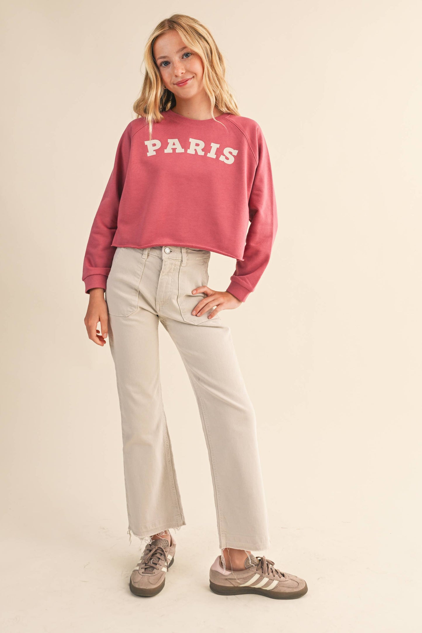 TWEEN KIDS GIRLS CROPPED RAGLAN SWEATSHIRT (7-14)