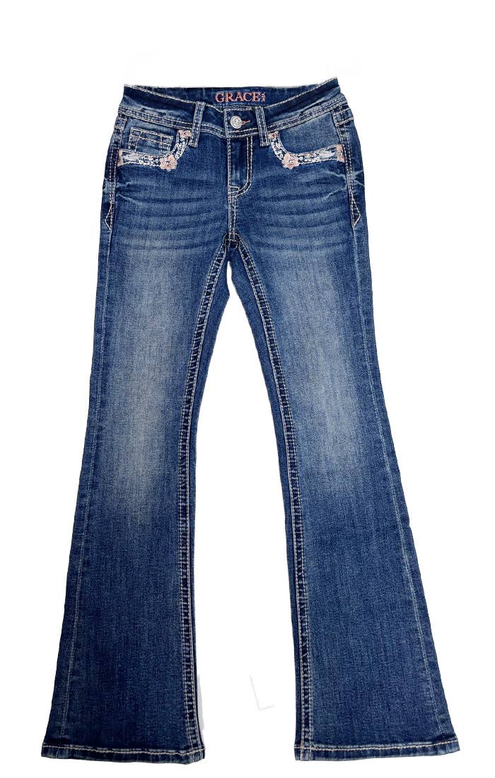Floral Colorful Embroidery Faux Flap Girl Boot Cut | GB61899