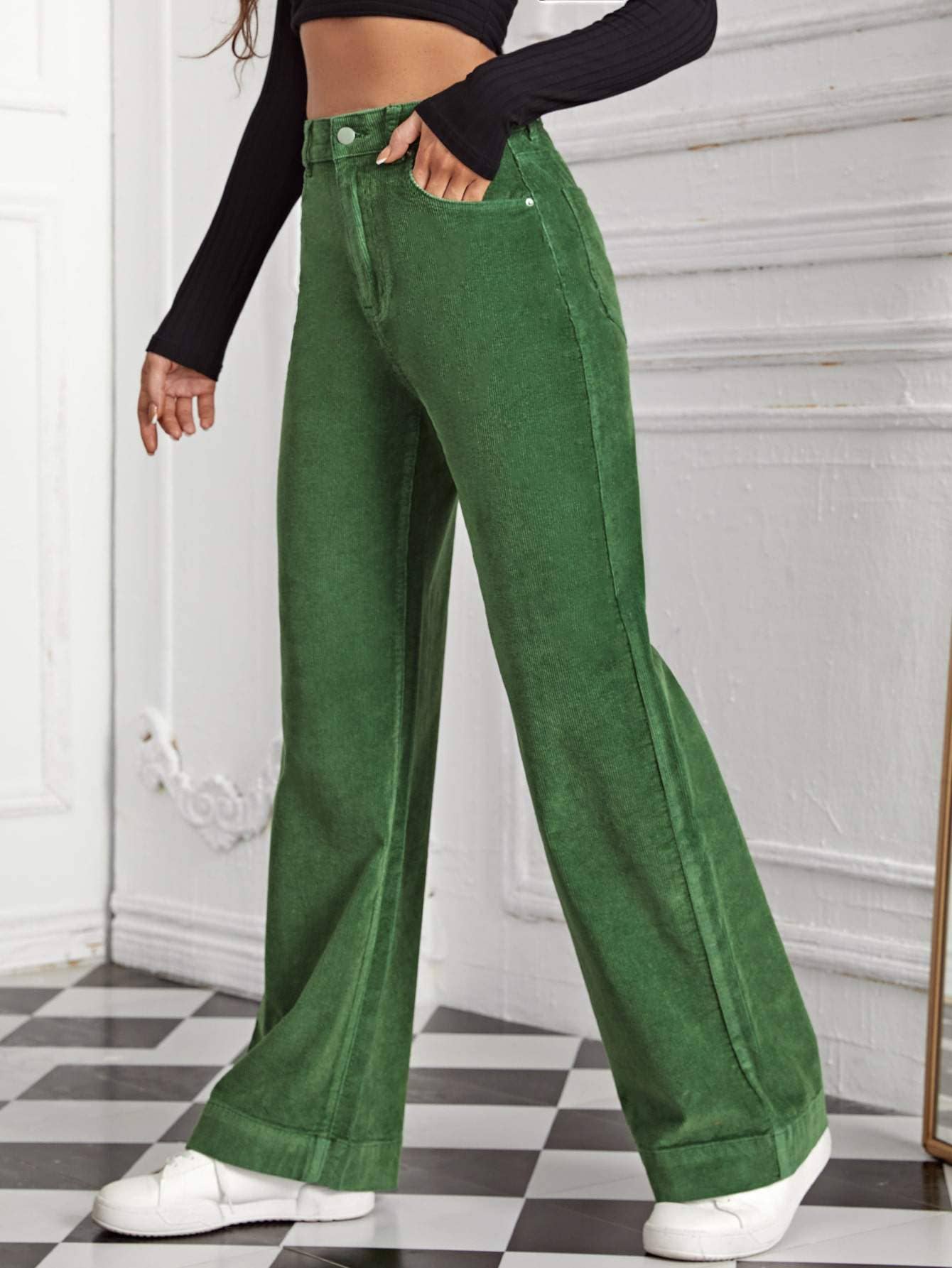 High waist slant pocket cord pants