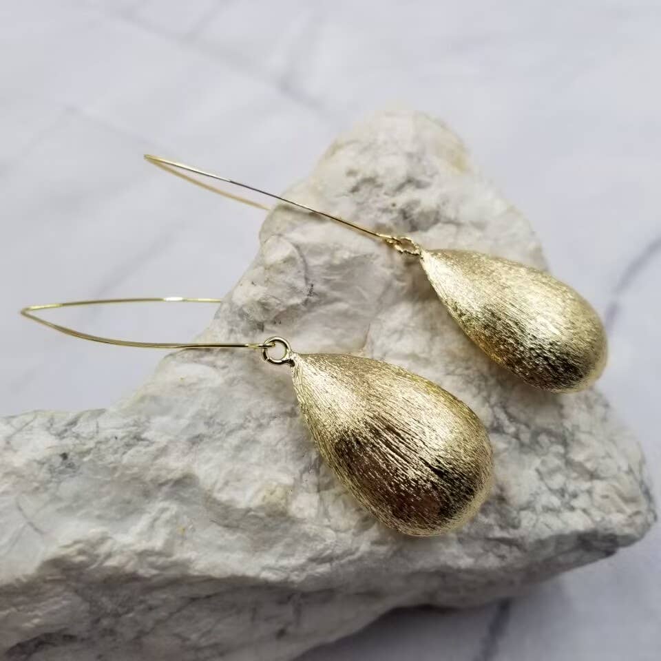 Textured Gold Drop Hoop Earrings