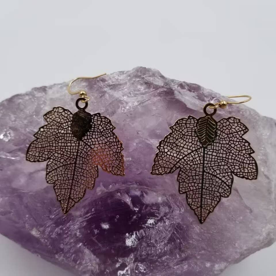 Gold Hollow Maple Leaf Earrings