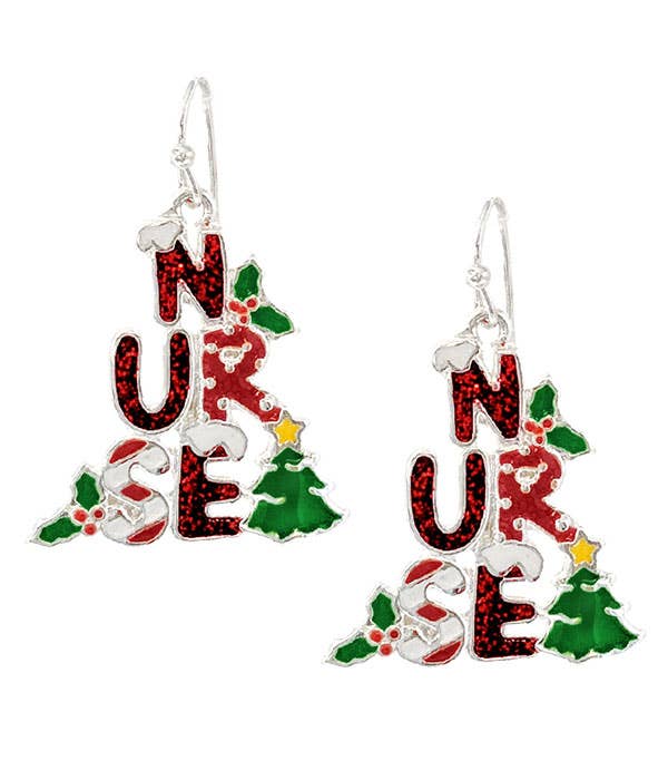 ( H736 ) CHRISTMAS THEME EPOXY EARRING - NURSE