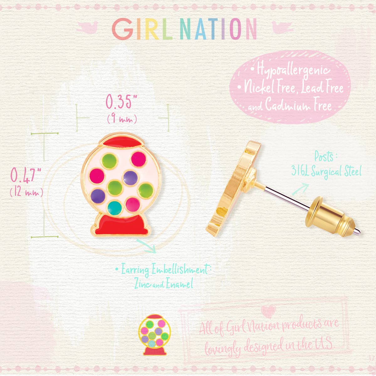 Gumball Nostalgia | Cutie Stud Earrings | Hypoallergenic