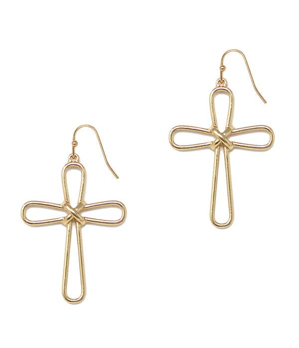 ( G615 ) WIRE CROSS EARRING