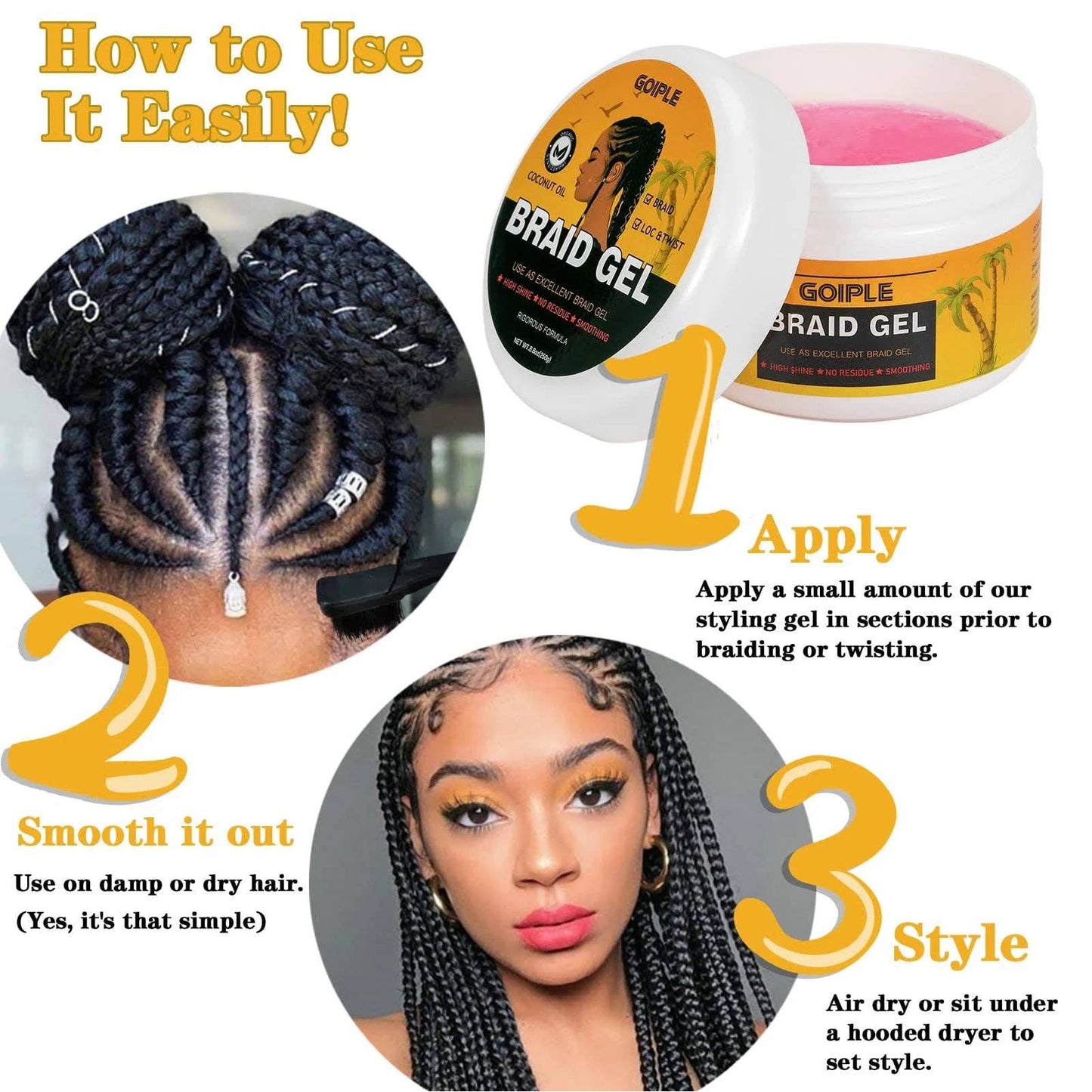 Goiple Strong Braid Gel Good,Twist & Locs Strawberry 8.8oz