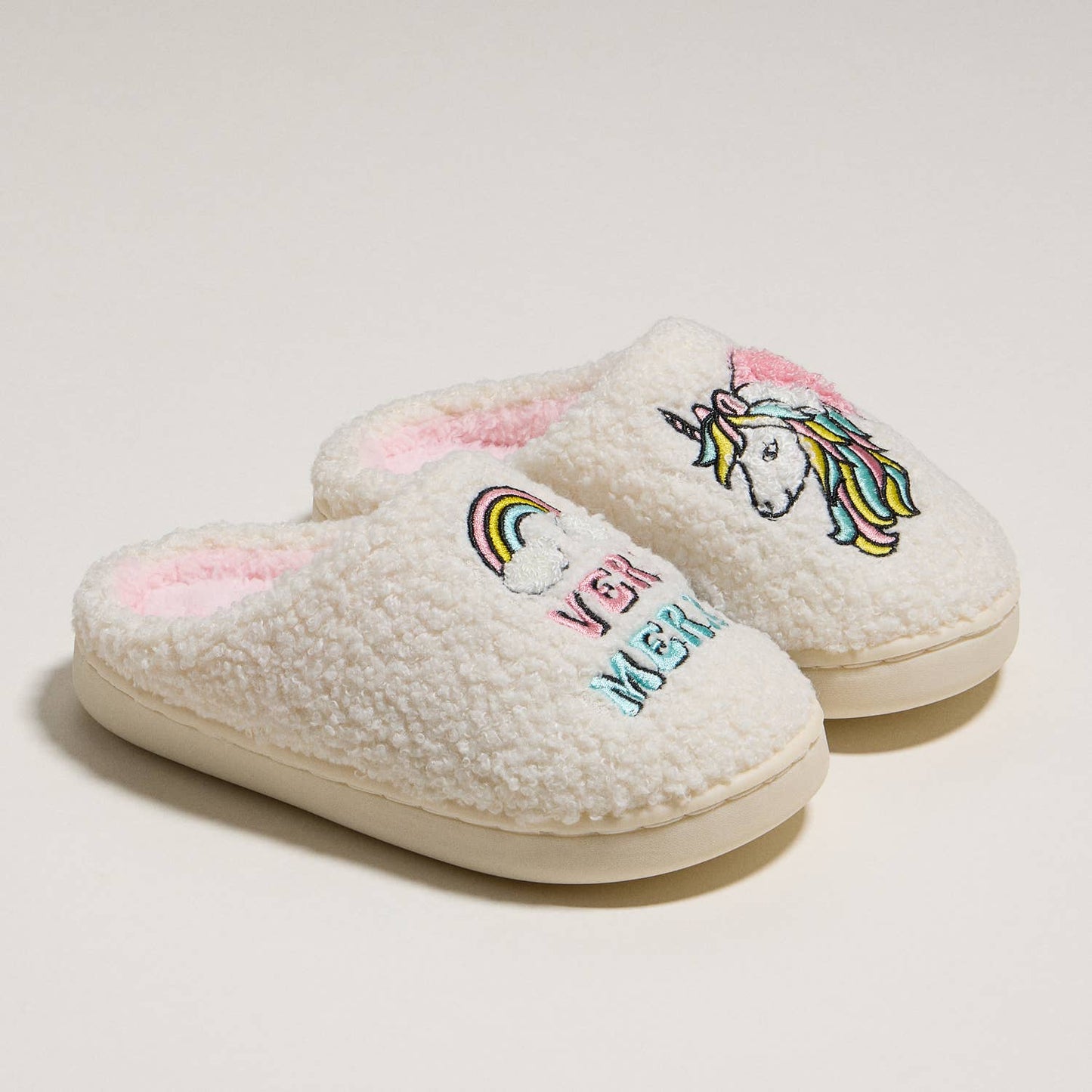 Kids’ Very Merry Christmas Unicorn Slippers for Christmas Gift