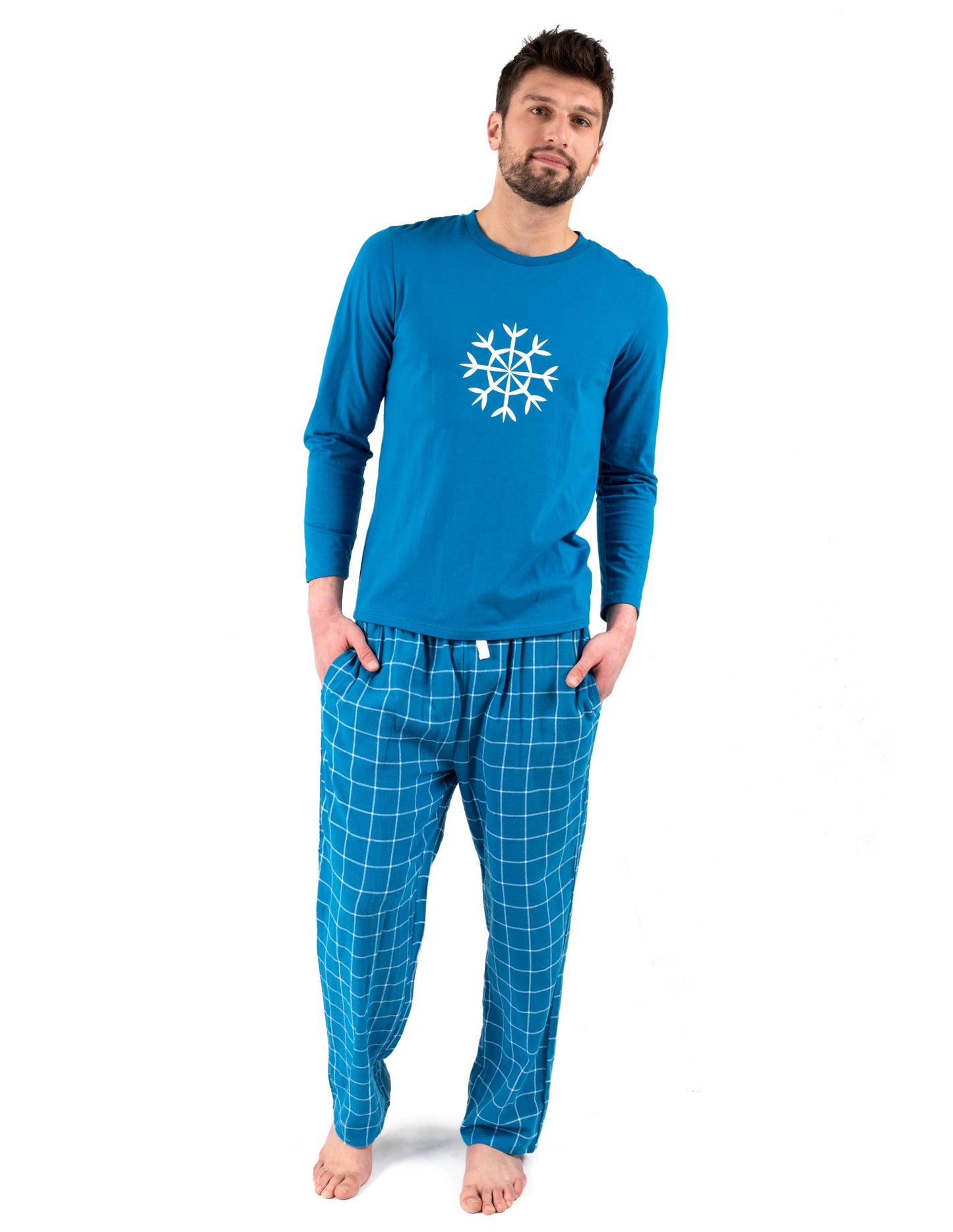 Mens Cotton Top & Flannel Pants Pajama Set