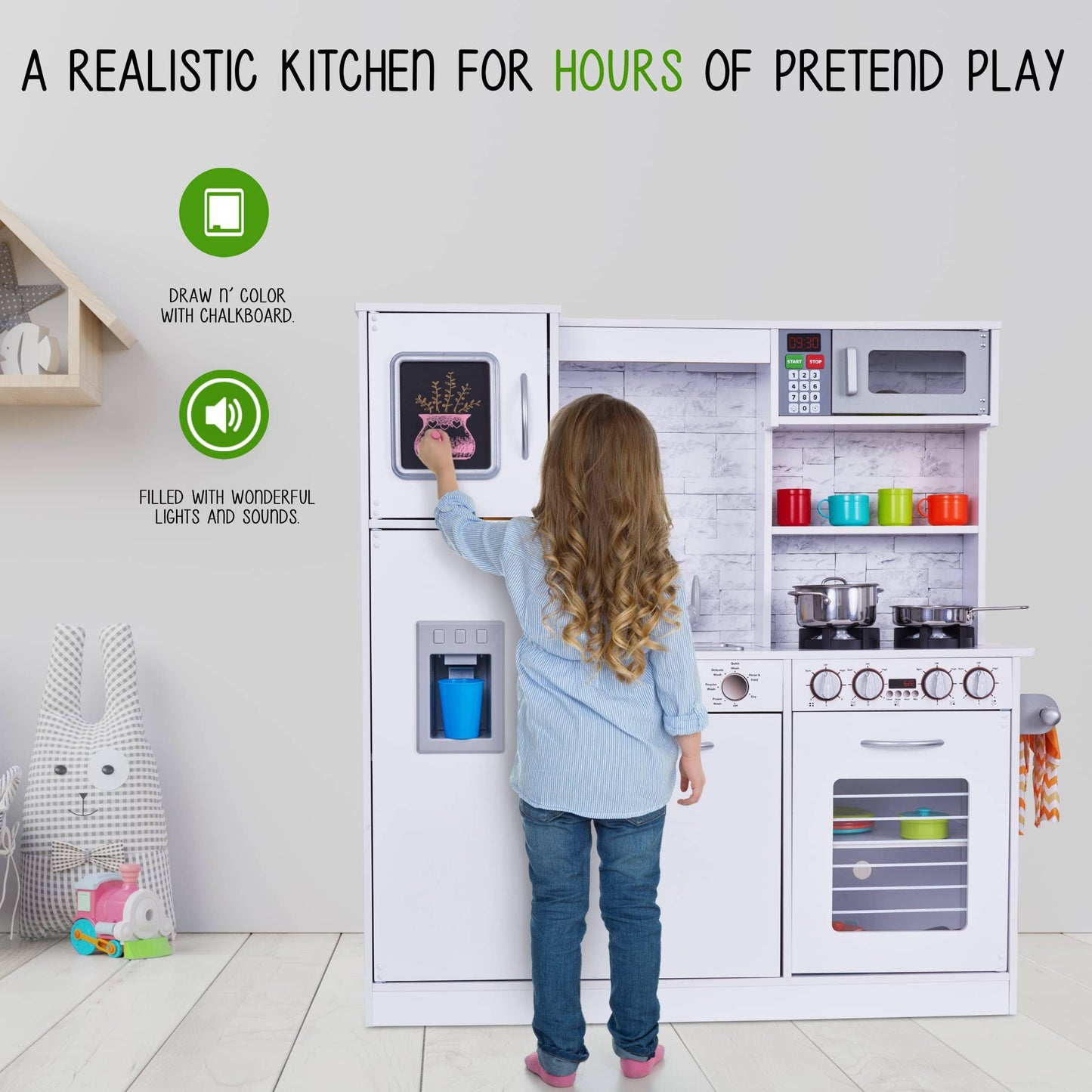 Kids Kitchen Set, Wooden Kitchen Playset with Accesories