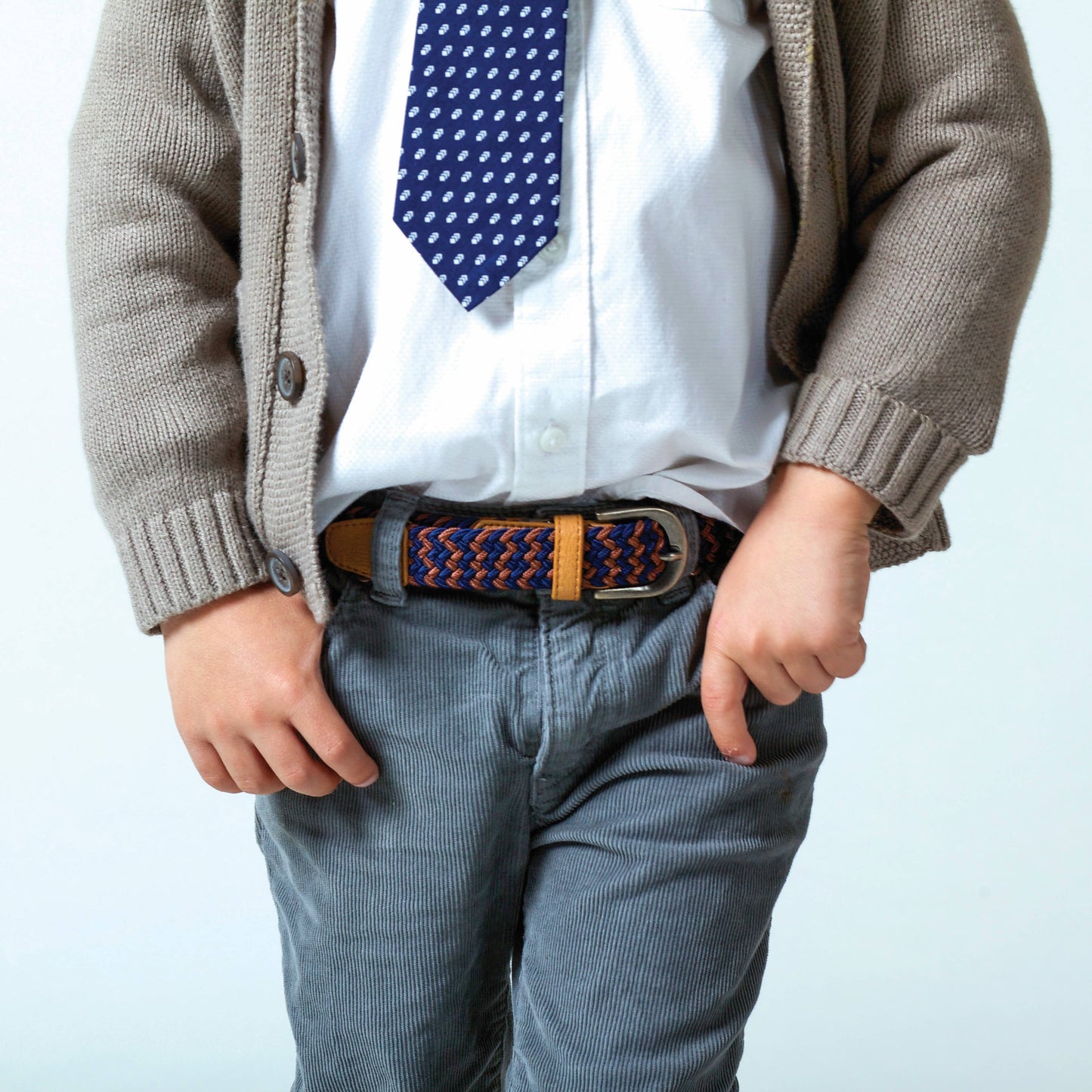 Boys Stretch Cord Braided Belt - Blue/ Light Grey (4-14Y)
