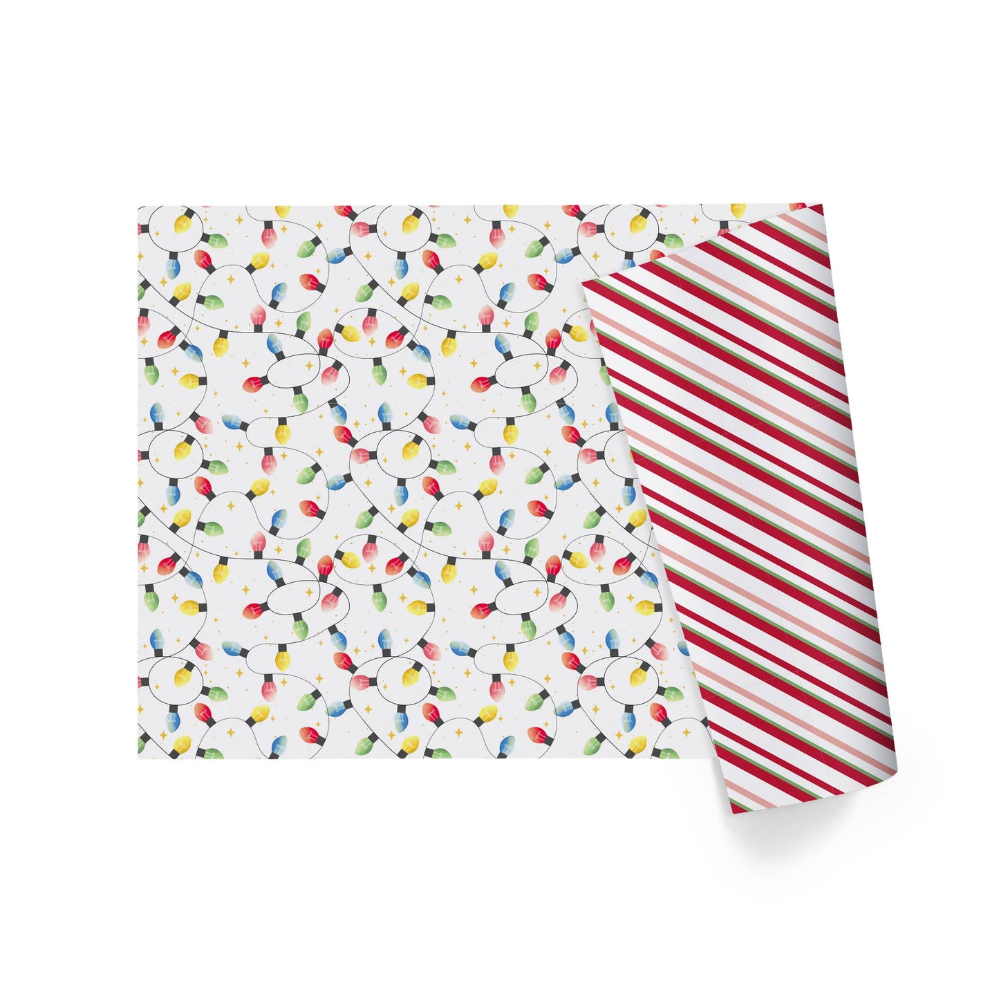 Reversible Holiday Wrapping Paper Festive Lights/Stripes