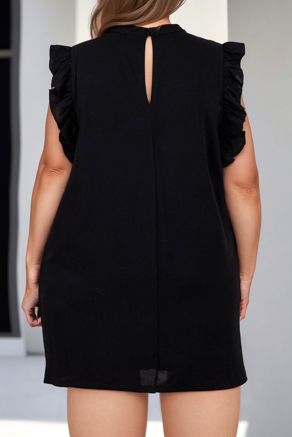 Plus Size Keyhole Back Ruffled Shift Dress