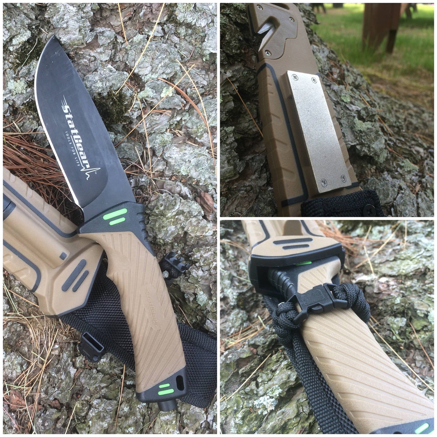 Camping & Hunting Survival Knife w/ Firestarter & Sharpener