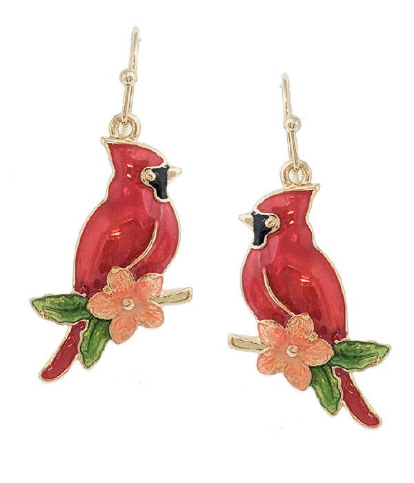 ( S472 ) EPOXY BIRD EARRING - CARDINAL