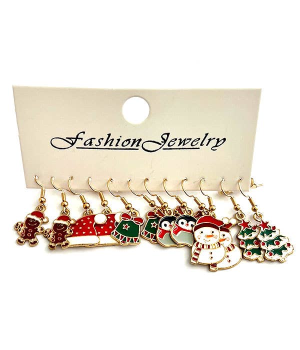 CHRISTMAS THEME 6 PAIR EARRING SET