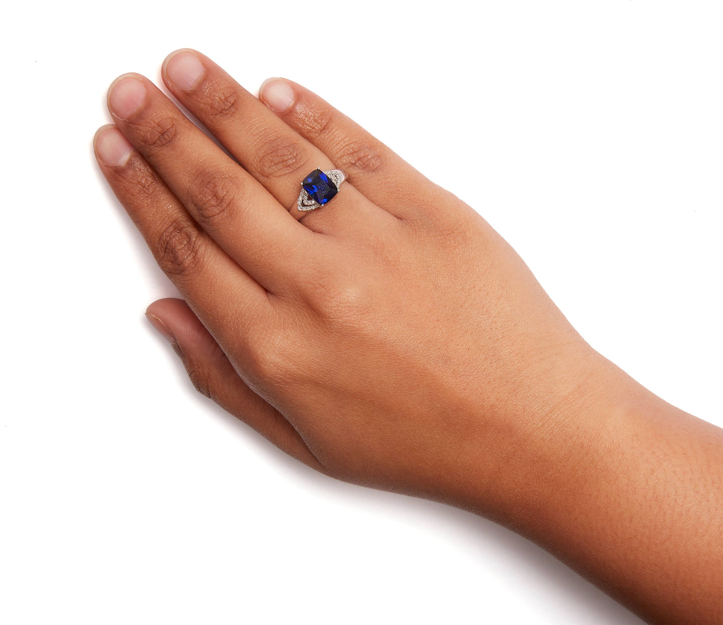 Silver Blue Sapphire and Diamond Step up Engagement Ring
