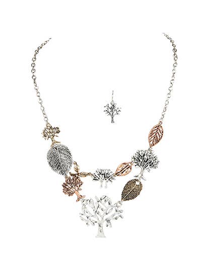 Necklace And Earrings Set Mix Metal Tree Of Life