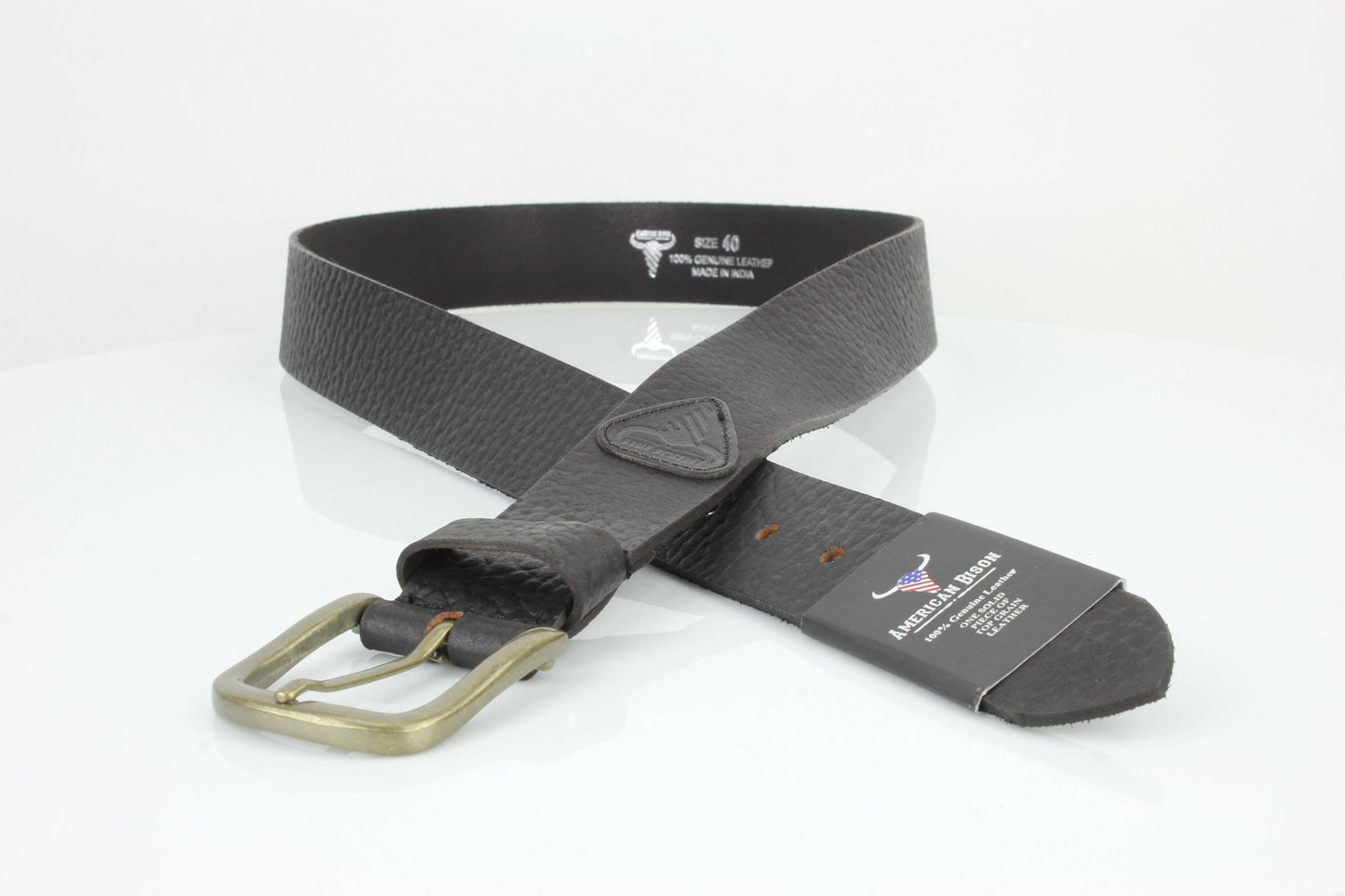 Distressed Grain Leather Belt with Embossed Patch ABB 023
