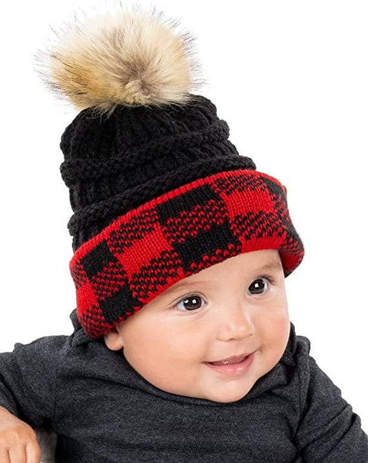 Single Pom Buffalo Check Cuff (Black/Red)