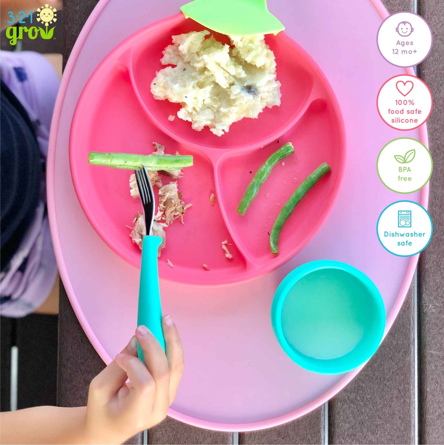 321 Grow Eat with Me Silicone Spoon and Fork Set - Midnight