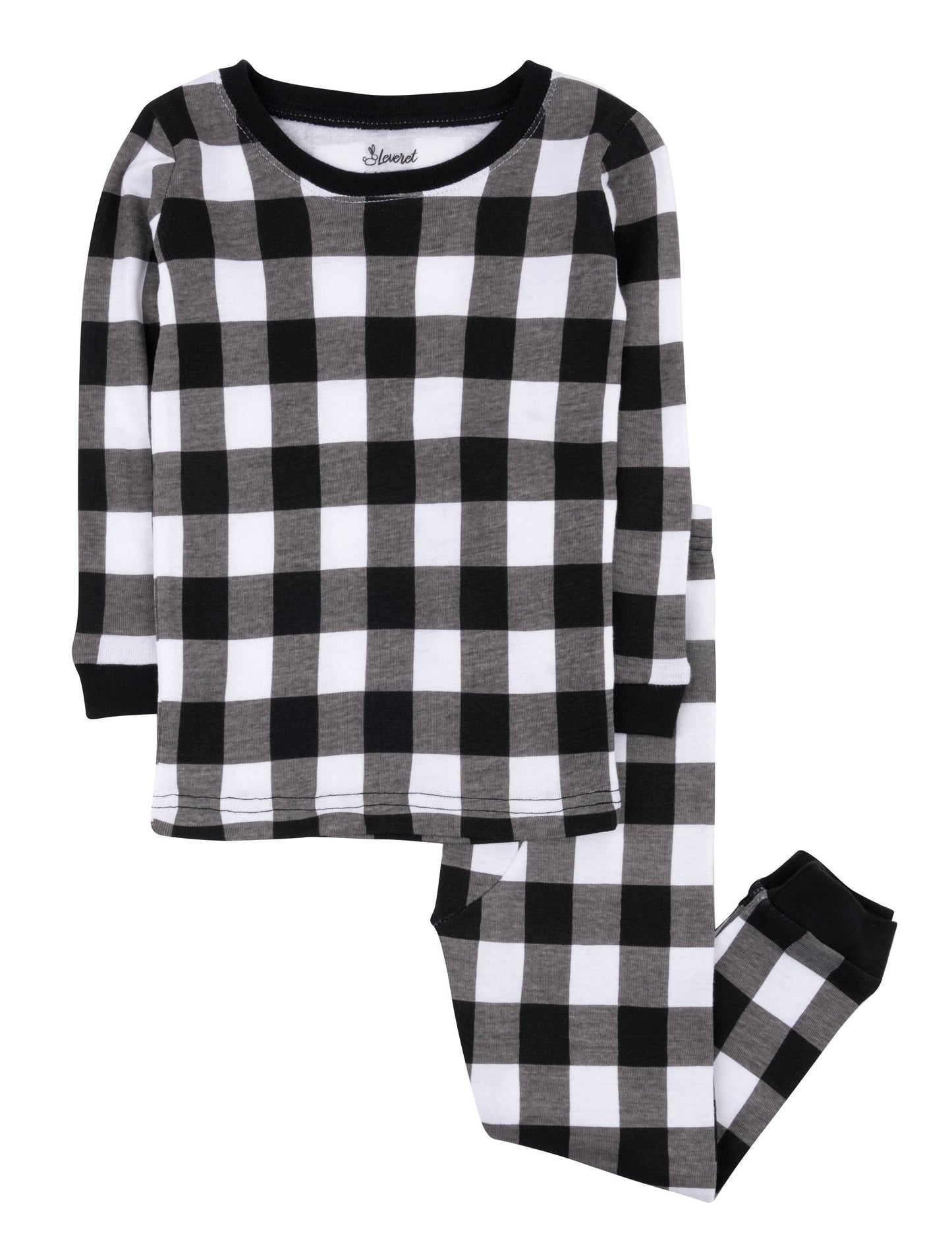 Kids Two Piece Cotton Pajamas Black & White Plaid