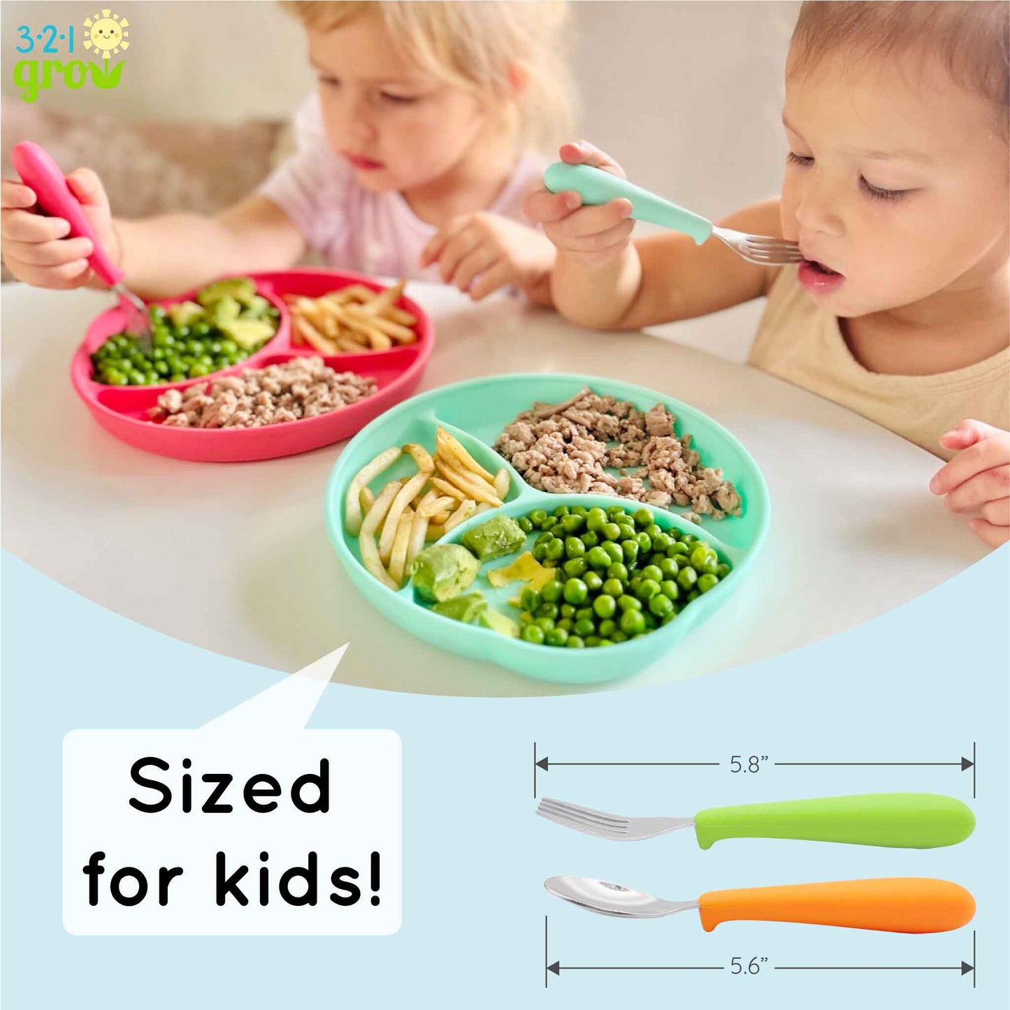 321 Grow Eat with Me Silicone Spoon and Fork Set - Midnight