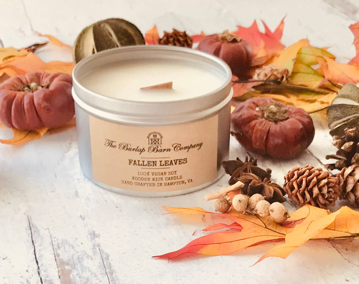 Wholesale 8 oz Handpoured Wooden Wick Soy Fall Candle Tins