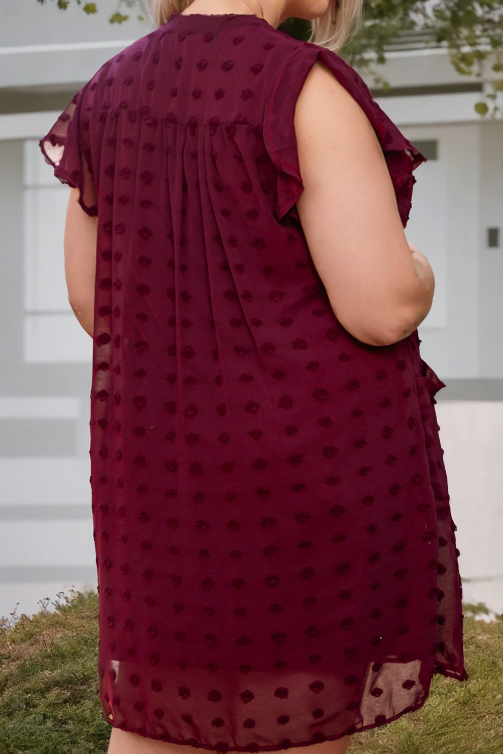 Plus Size Dot Ruffled Sleeve V Neck Dress