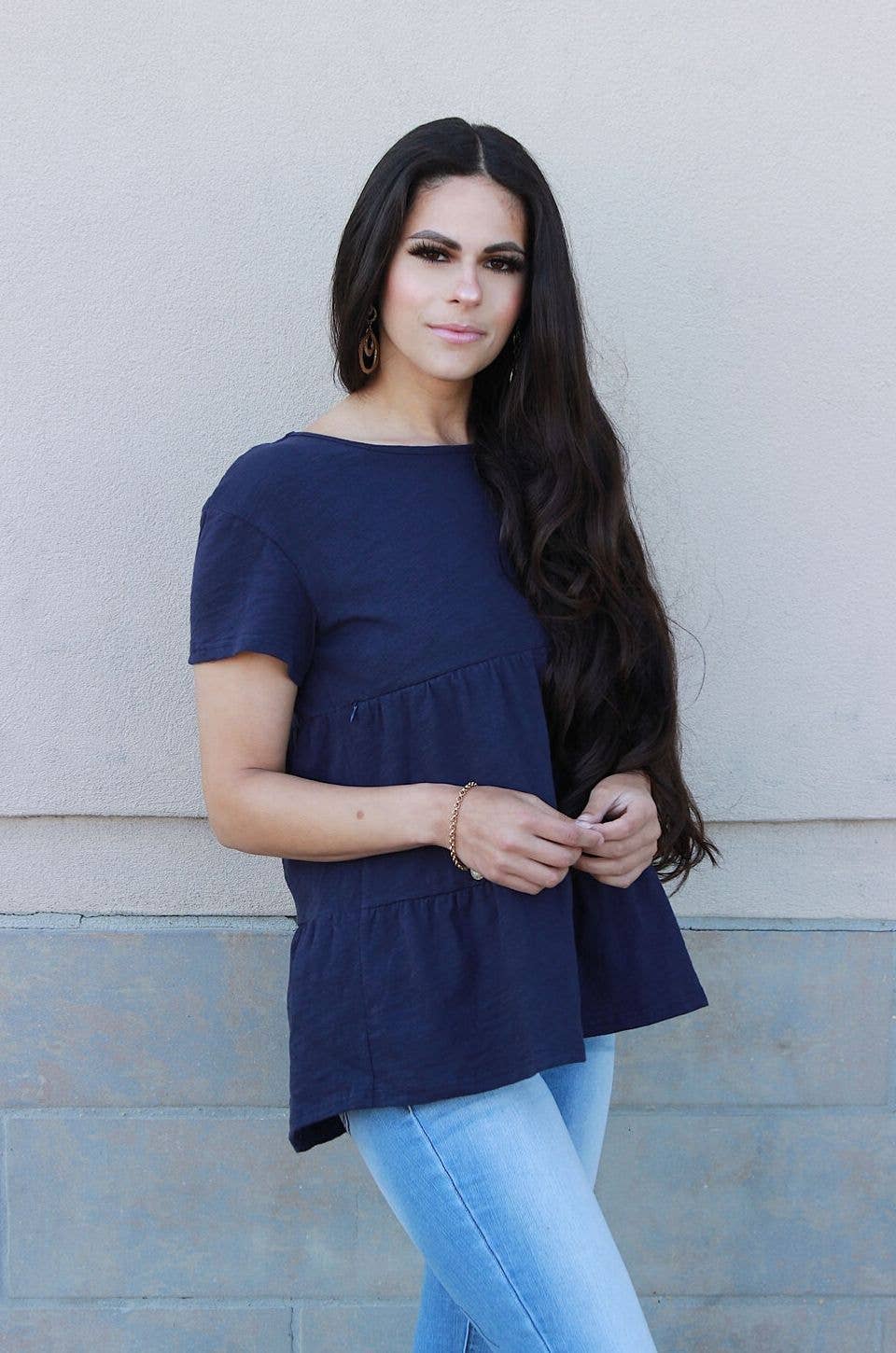 Cotton Nursing Top - Ruffle Navy
