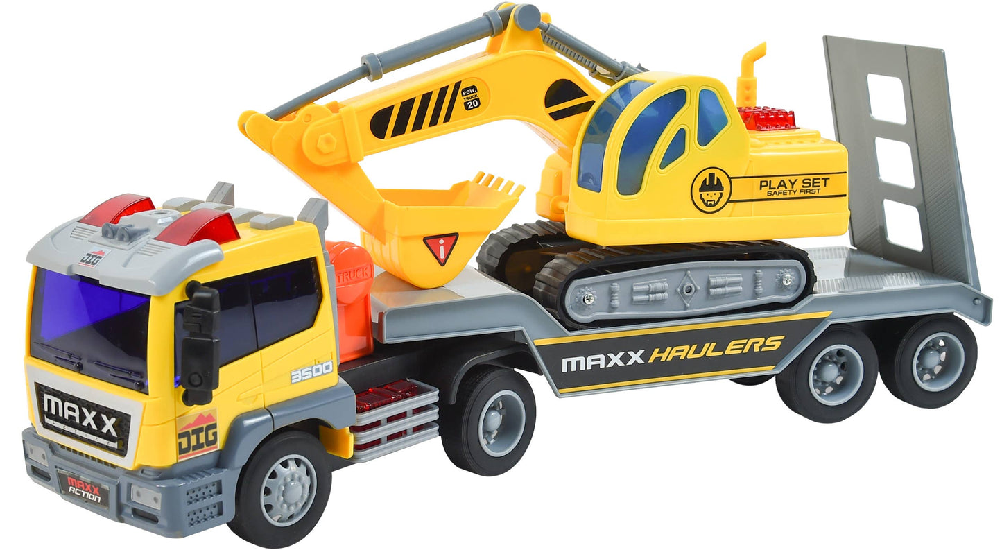 Maxx Action Lights & Sounds Long Hauler w/ Excavator Toy