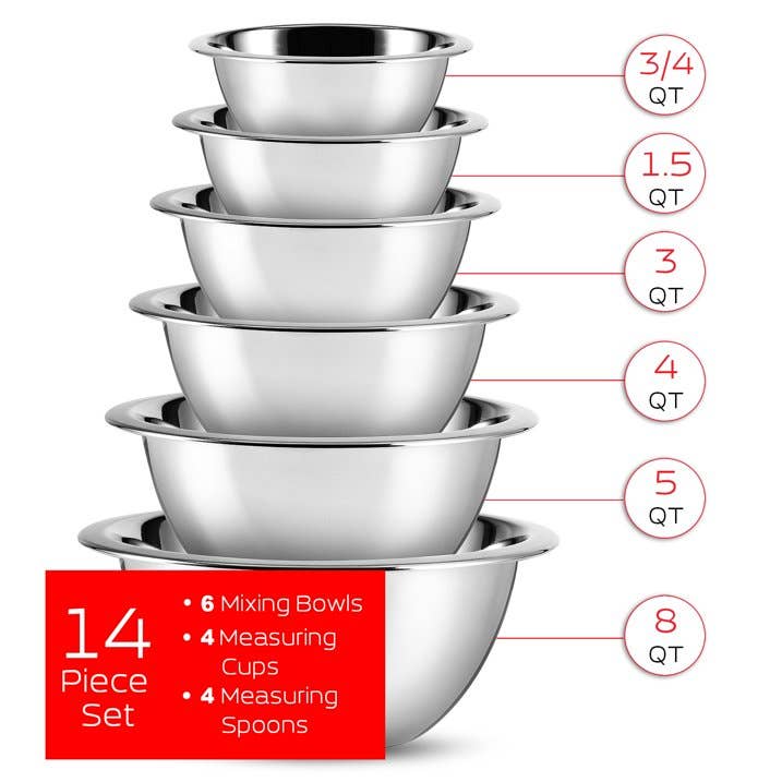 Premium Stainless Steel 6pc Mixing Bowls/Measuring Cups
