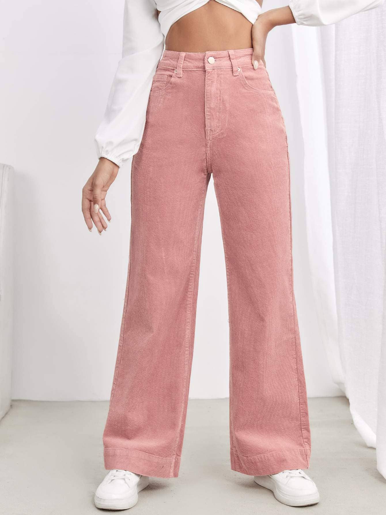 High waist slant pocket cord pants