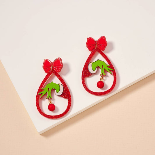 Christmas Green Monster Hand Dangling Earrings