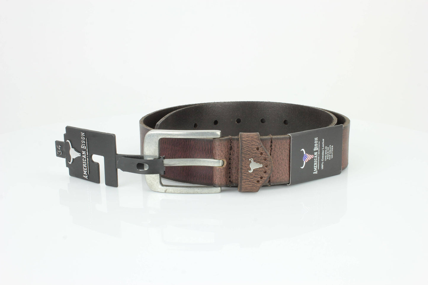 Grain Leather Belt w/ Western Loop & Metal Logo ABB 015