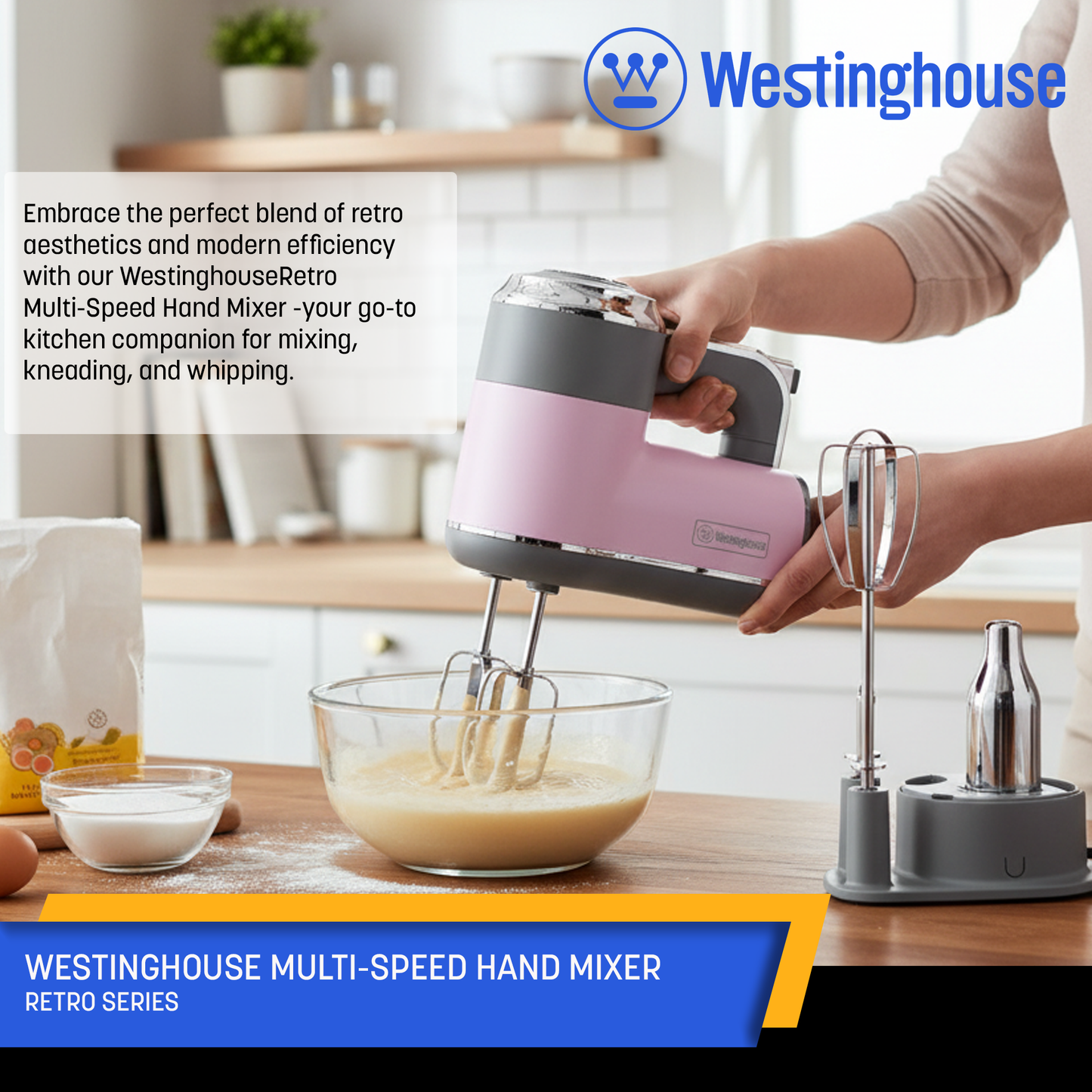 Westinghouse 5-Speed Hand Mixer with Base - Retro Series