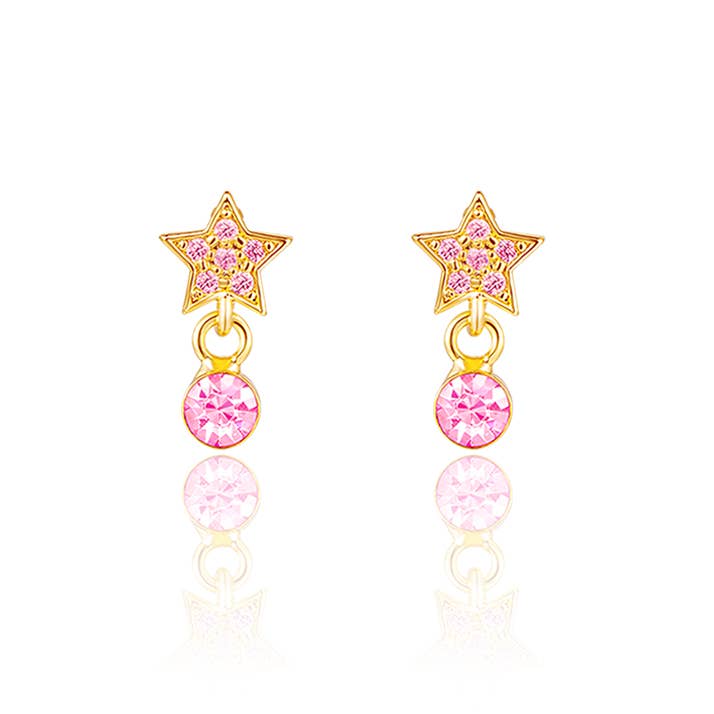 Little Luxe Drop Earrings | Star with Pink Cubic Zirconia
