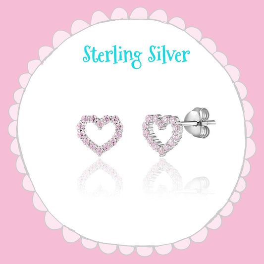Heart Earrings for Girls | 925 Sterling Silver | Pink CZ