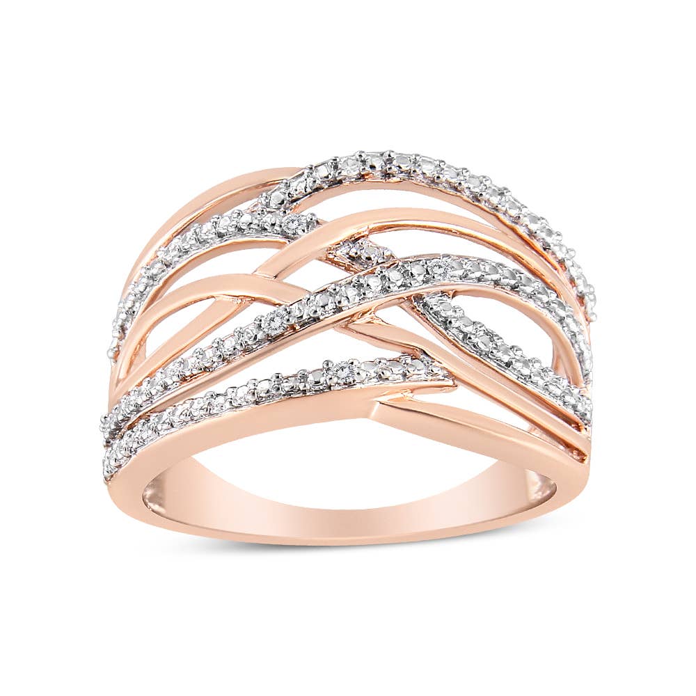Rose Gold Over Silver Diamond Accent Crossover Ring