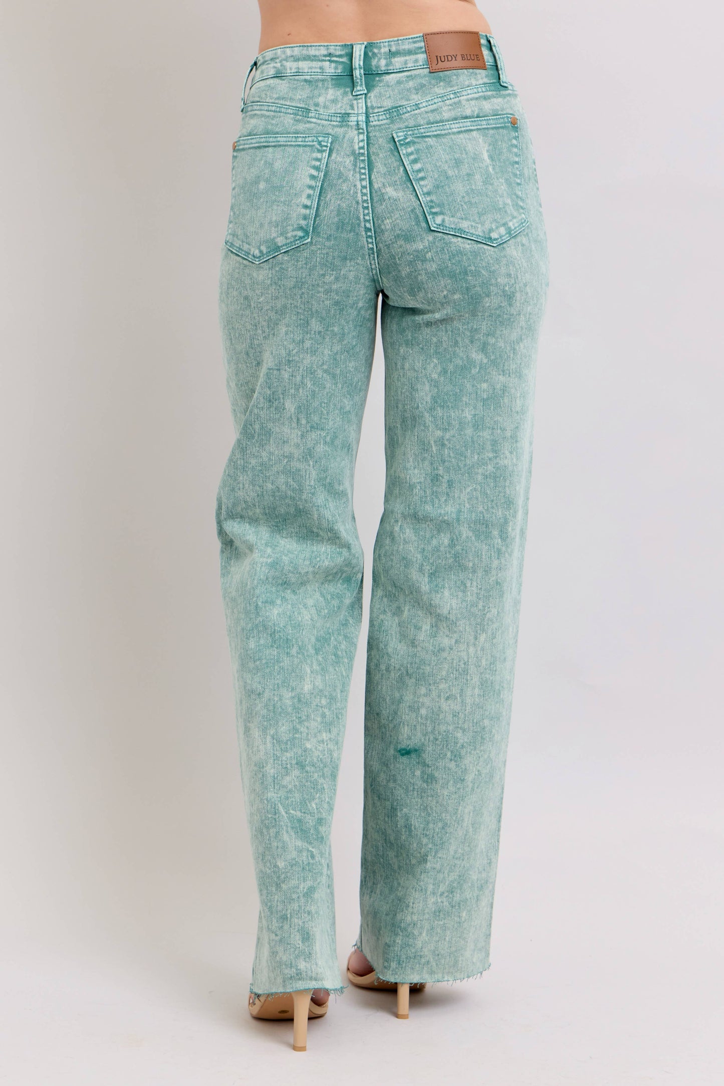 Sea Green High Waisted Raw Hem Dad Jean