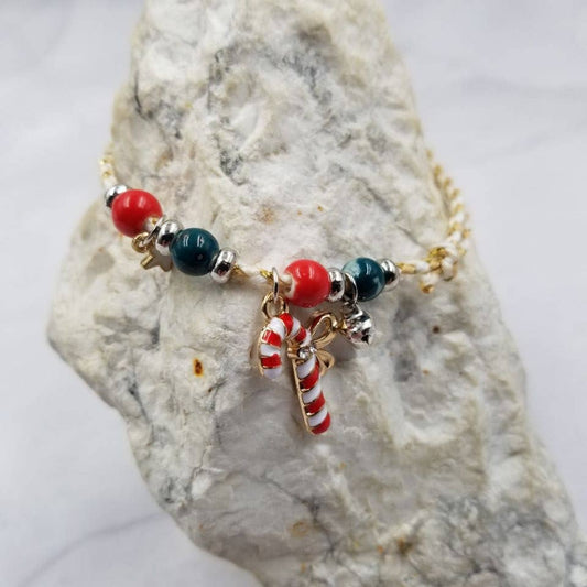 Candy Cane Ceramic Bead Christmas Bracelet