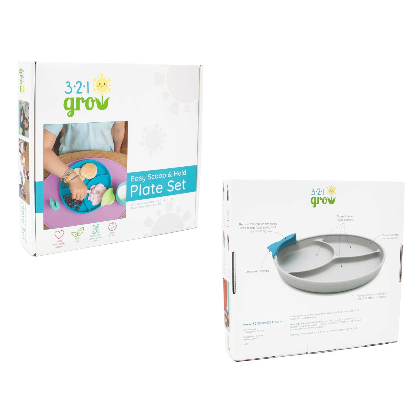 321 Grow Silicone Easy Scoop & Hold Plate Set