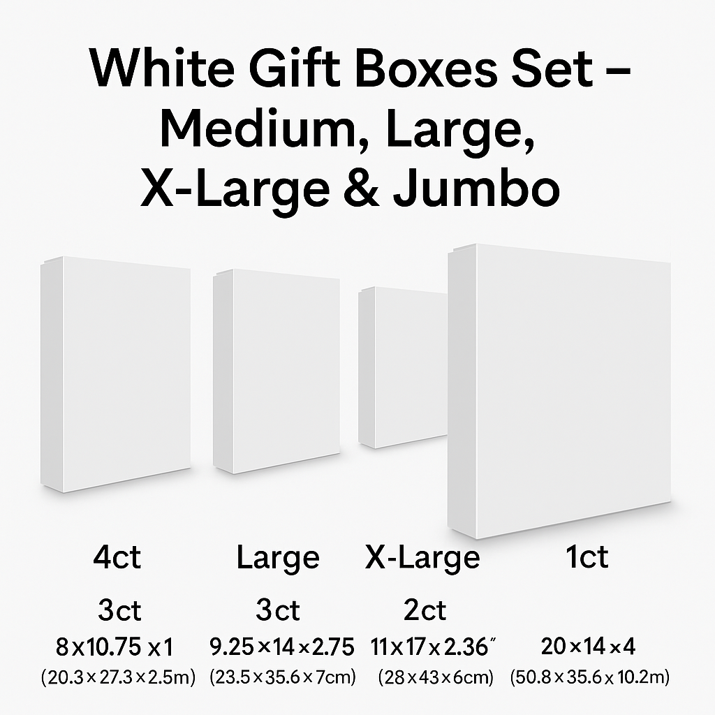 White Gift Boxes Set – Medium, Large, X-Large & Jumbo
