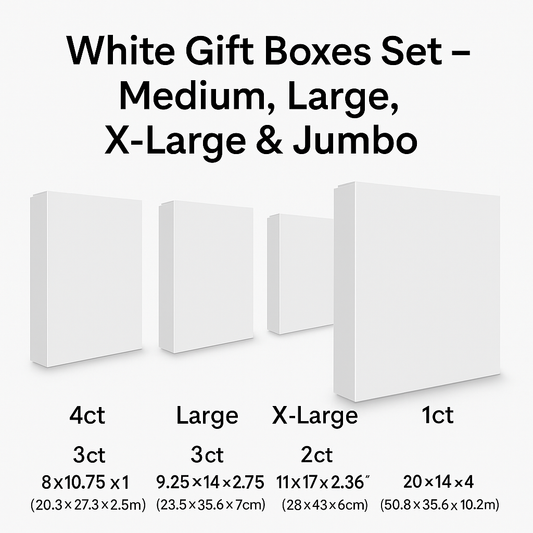 White Gift Boxes Set – Medium, Large, X-Large & Jumbo