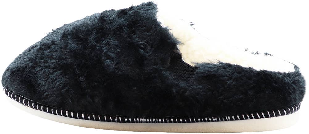 Norty Womens Mule Clog Slippers 42078 Black Fuzzy
