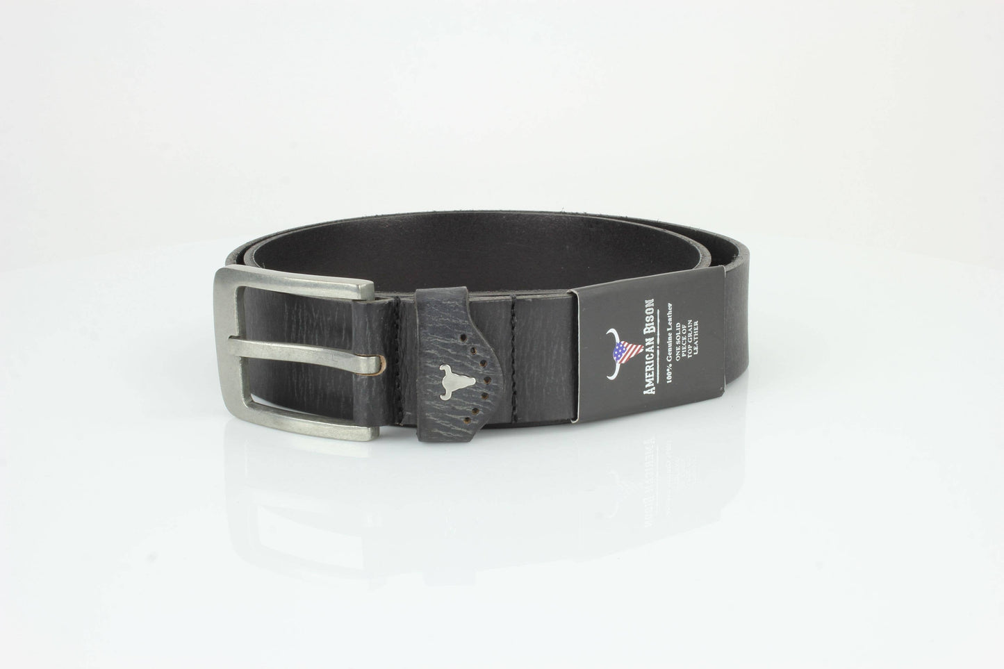 Grain Leather Belt w/ Western Loop & Metal Logo ABB 015