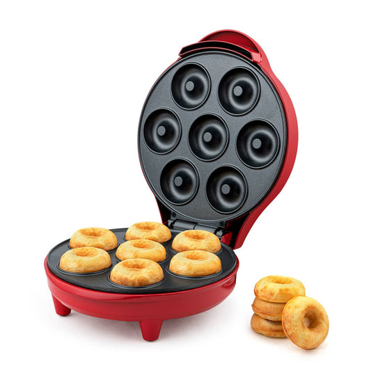 7- COUNT MINI DONUT MAKER DOUGHNUTS RED STAINLESS STEEL